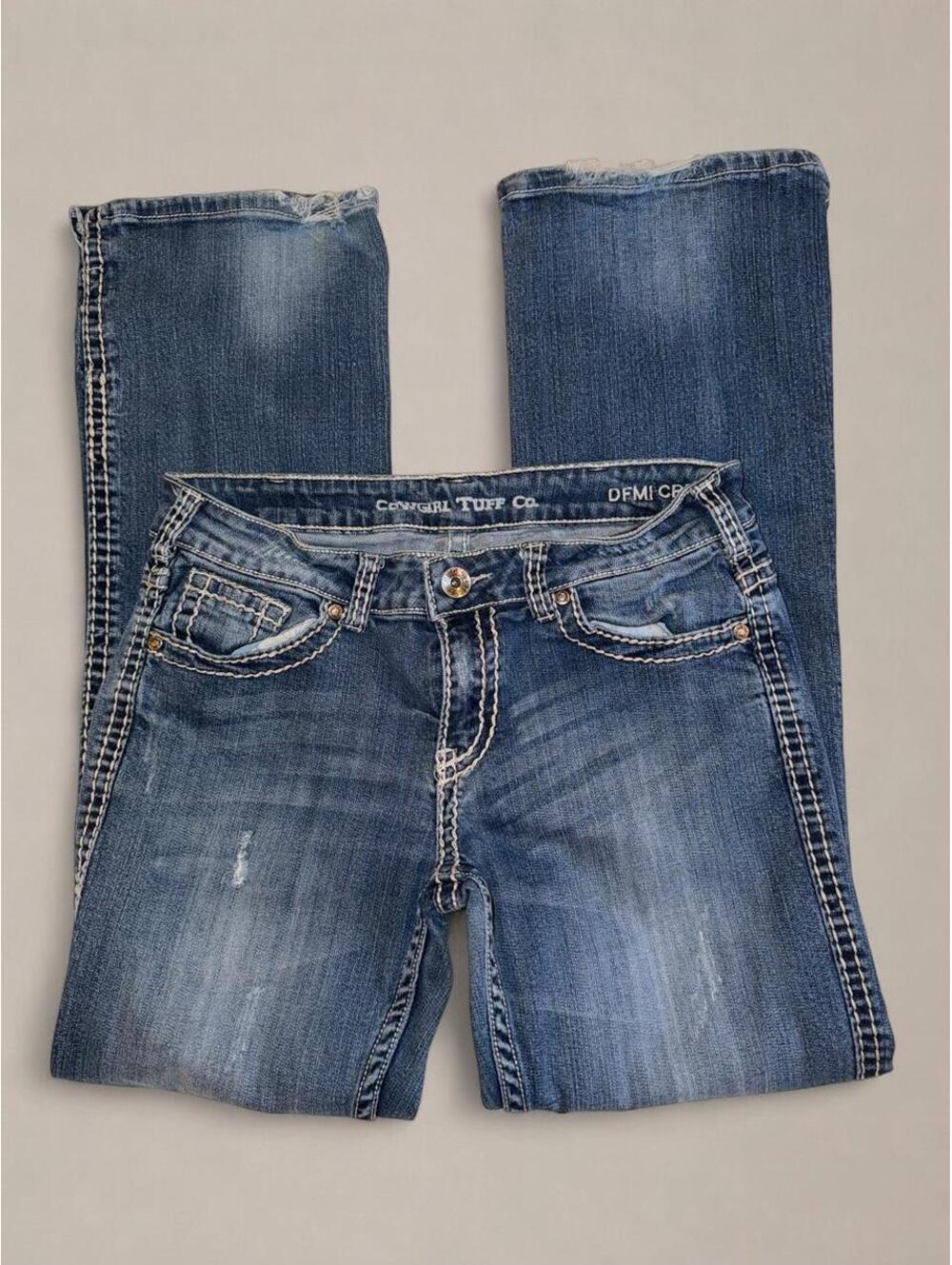 Cowgirl Tuff Co. Low Rise Distressed Bootcut Jeans